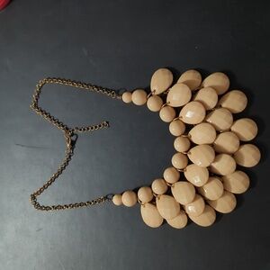 Gold Tone Cream Beaded Faceted Teardrop Bib Style Statement Necklace